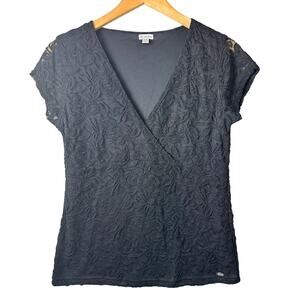 Guess Black Lace Top Women’s XL Wrap Stretch Floral Witchy Romantic Boho Y2K